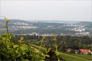 Stadtlandschaft mit etwas Bahnbezug -     Hier blickt man von Kappelberg oberhalb Fellbachs auf den Stuttgarter Norden.