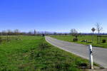 die Rheinebene bei Wasenweiler, Blick entlang der Landstrae K4995, am Horizont der Schwarzwald, Mrz 2025