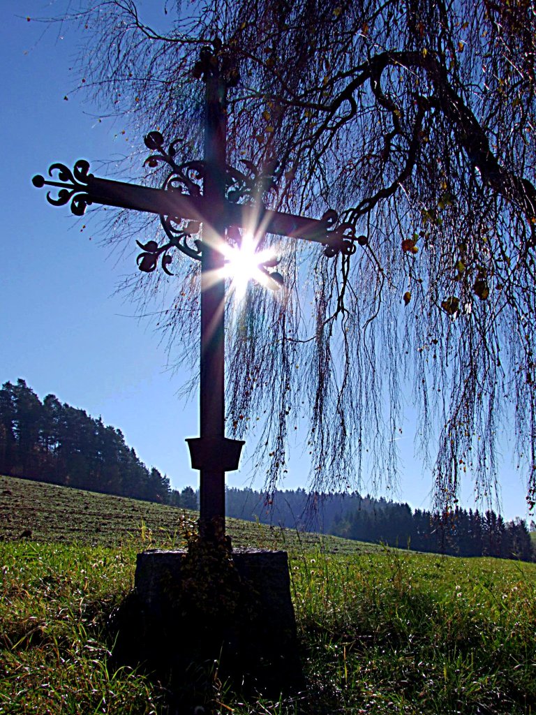 Das alte Kirchturmkreuz in der Herbstsonne;101030