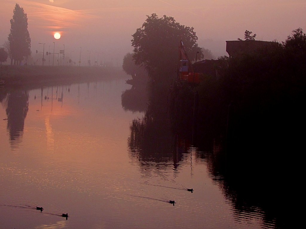 Sonnenaufgang bei Nebel in Gouda;110903